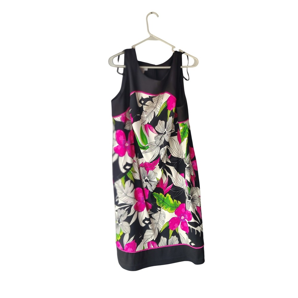 Dressbarn Woman Floral Sleeveless Sheath Dress Black Pink Tropical Plus Size 20W